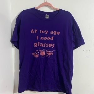 Rare Hand-Printed Tee. Comedic And Very Stylish. Purple With Pink Glitter Words.